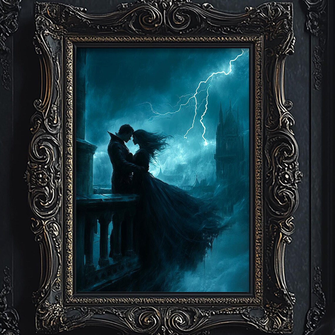 Vampire Couple Dark Academia Art Print, Gothic Romance