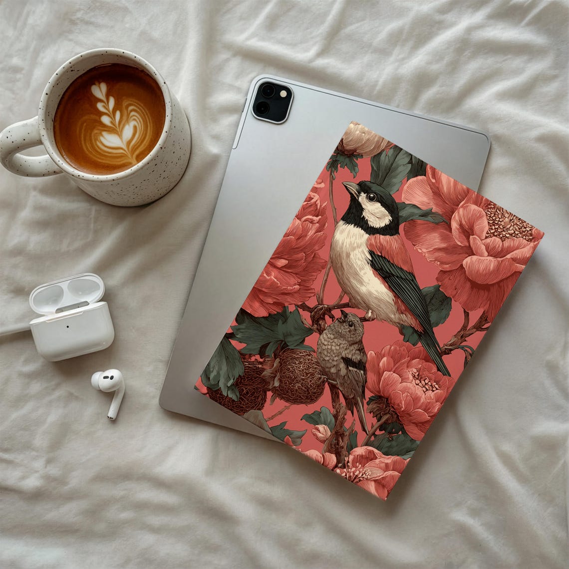Botanical Aviary Journal Vintage Bird Peony Design Coral Sage Notebook Floral Stationery Nature Gift
