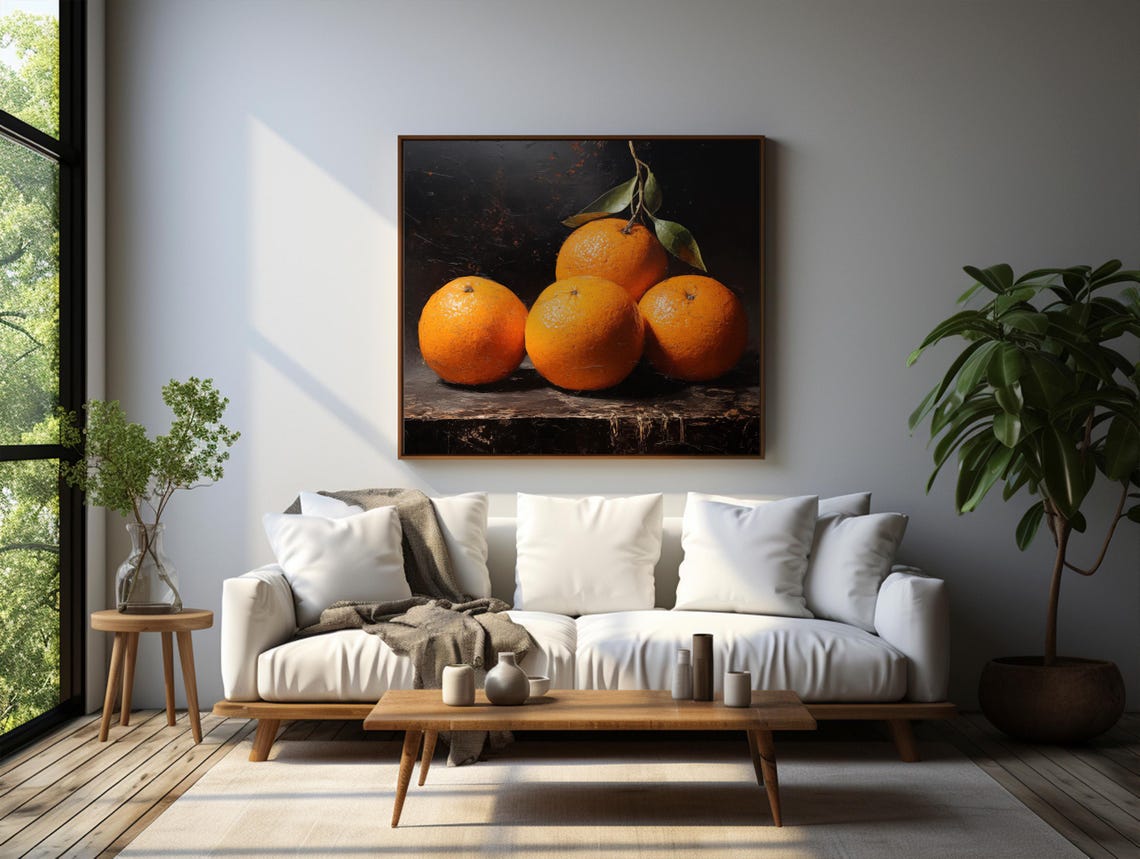 Citrus Orange Still Life Painting Moody Kitchen Fruit Wall Poster