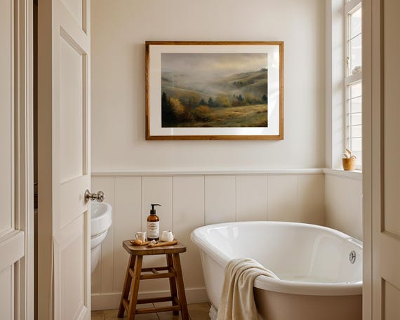 Soft Morning Misty Autumn Hills Tranquil Countryside Landscape Poster