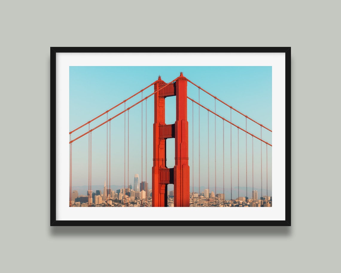 Golden Gate Bridge Tower Close Up San Francisco Skyline Poster