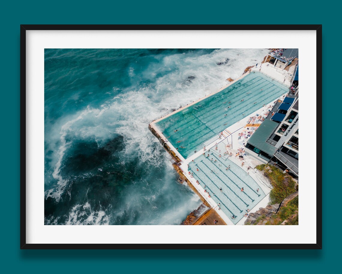 Bondi Beach Icebergs Rock Pool Aerial Surf Waves Photography Poster