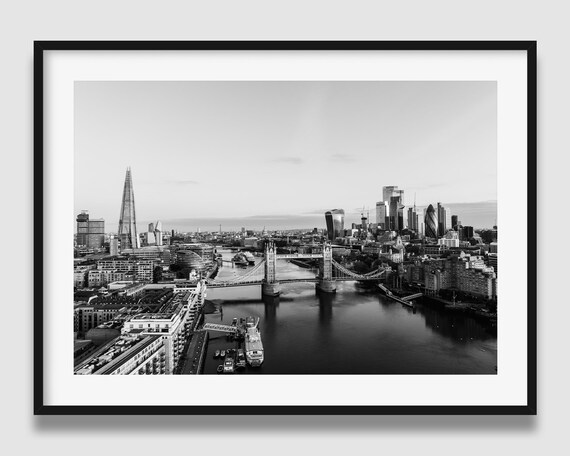 London Tower Bridge The Shard City Skyline Black And White Photography Poster