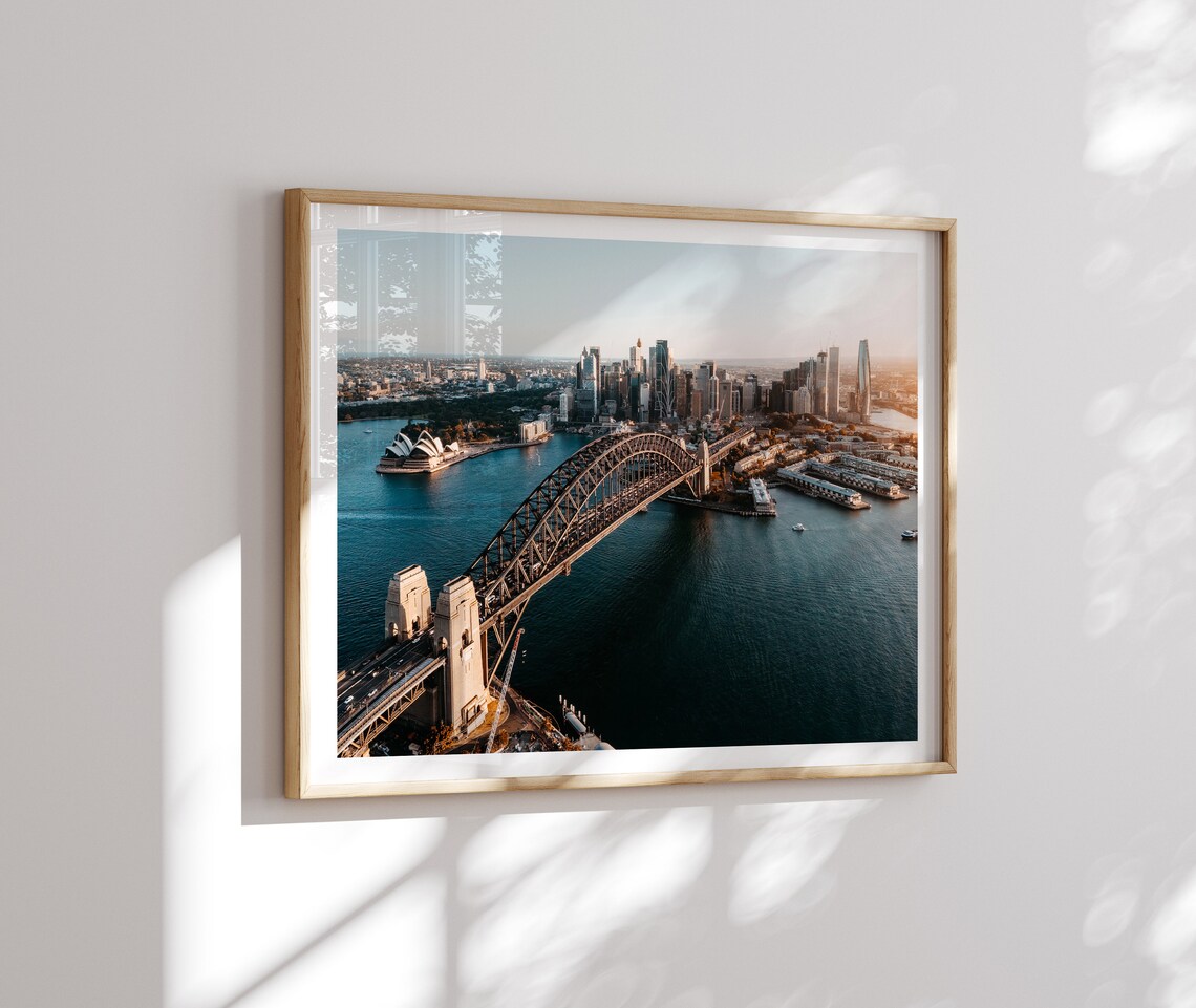 Sydney Harbour Bridge Opera House Sunset Aerial View Photography Poster - Image 3
