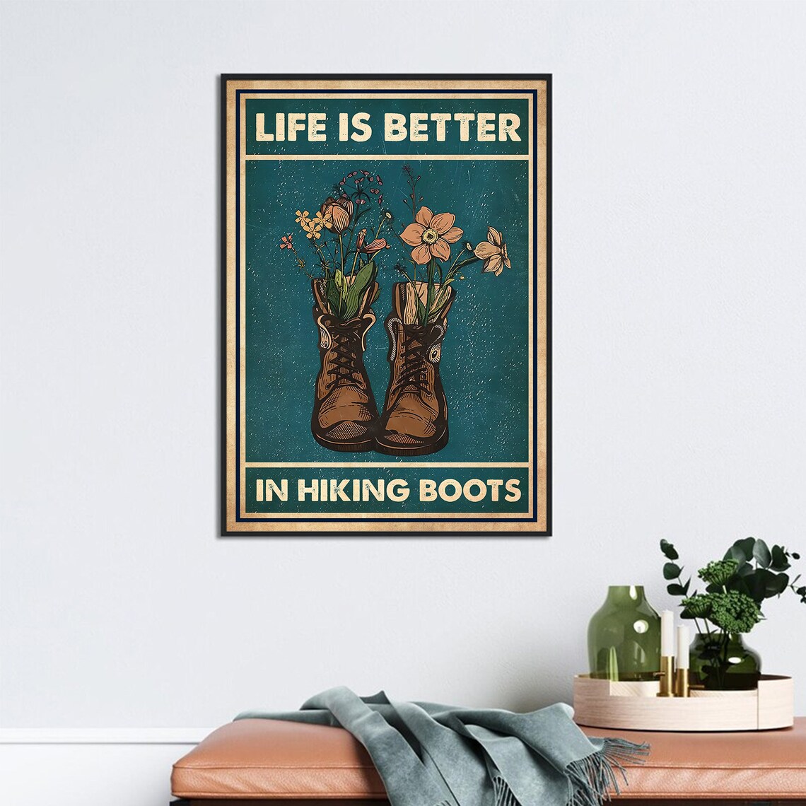 Life Is Better In Hiking Boots Wildflowers Vintage Hiker Poster - Image 3