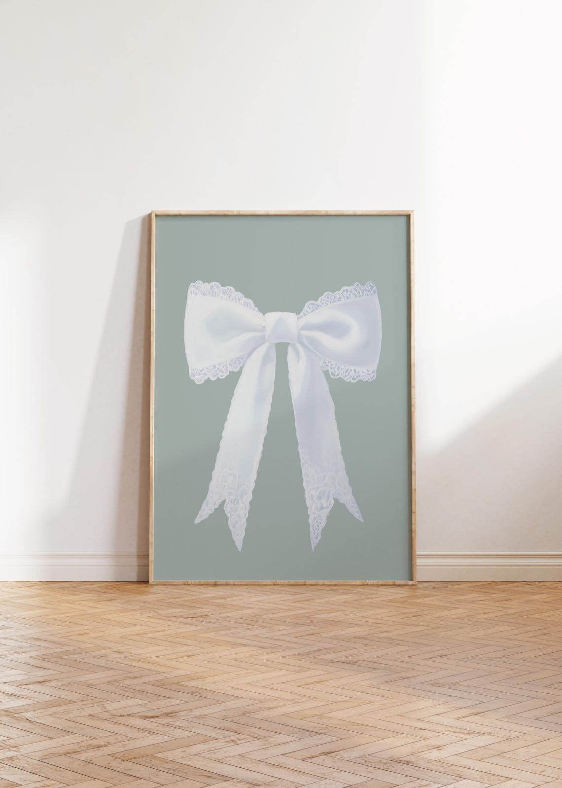White Lace Bow Sage Green Coquette Nursery Balletcore Wall Poster