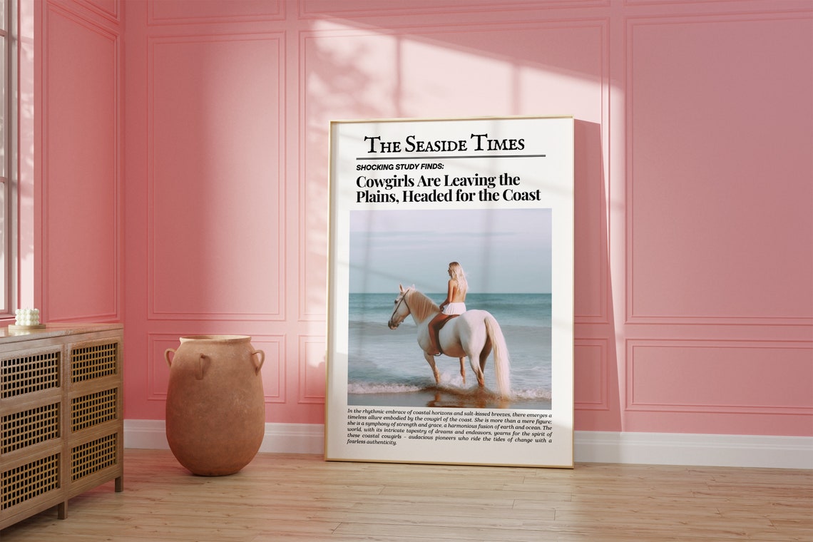 The Seaside Times Cowgirls Headed for the Coast Newspaper Wall Art - Image 2
