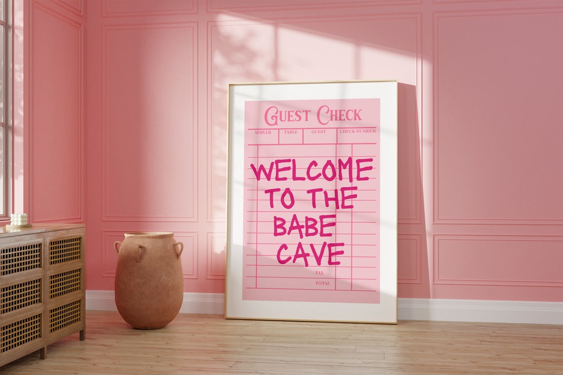 Welcome To The Babe Cave Pink Guest Check Trendy Dorm Poster - Image 2