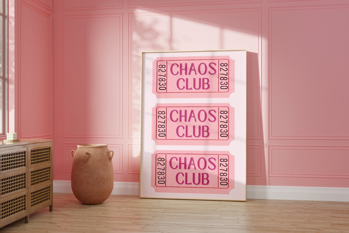Chaos Club Ticket Print, Retro Aesthetic Art Poster