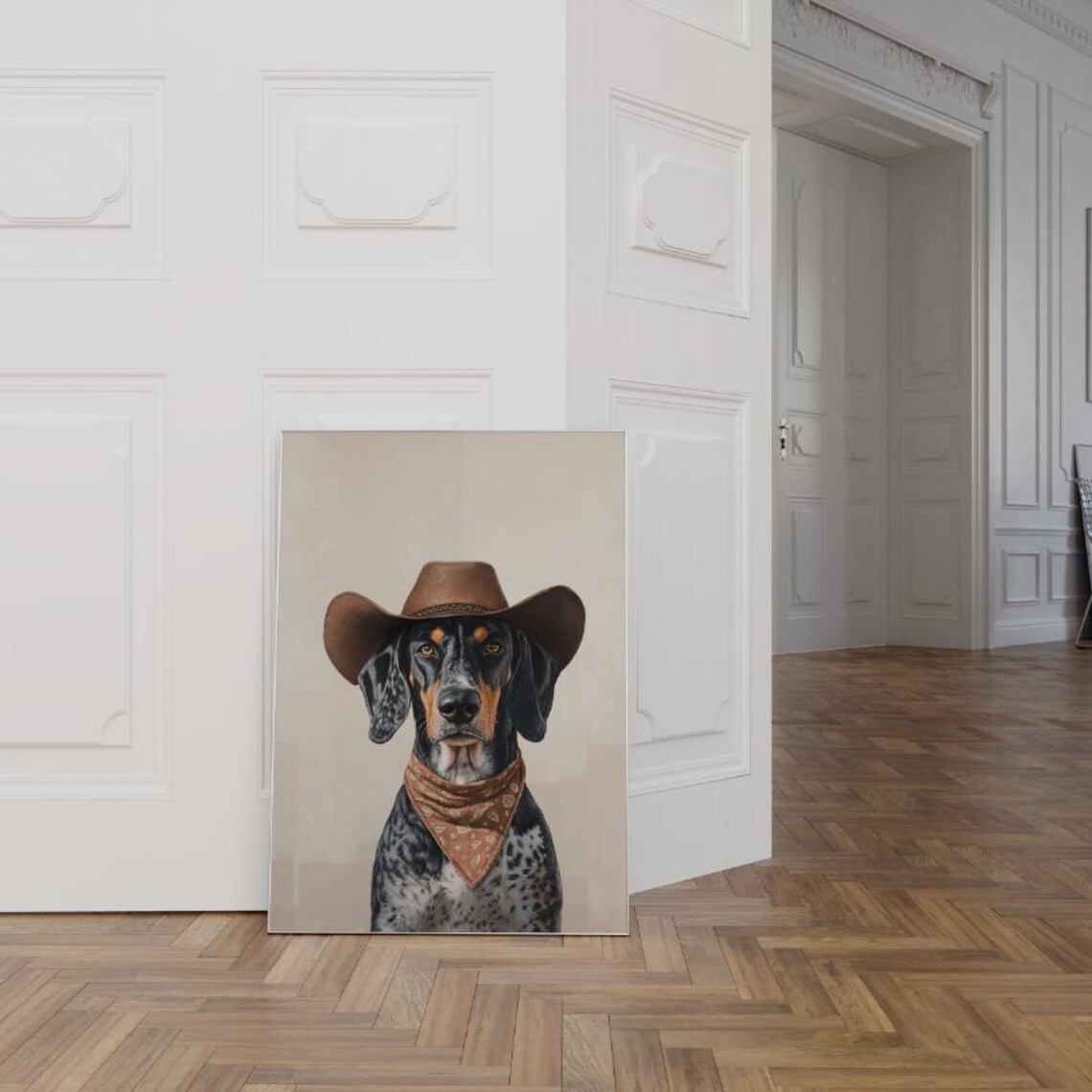 Coonhound Cowboy Hat Western Bandana Dog Portrait Funny Pet Poster