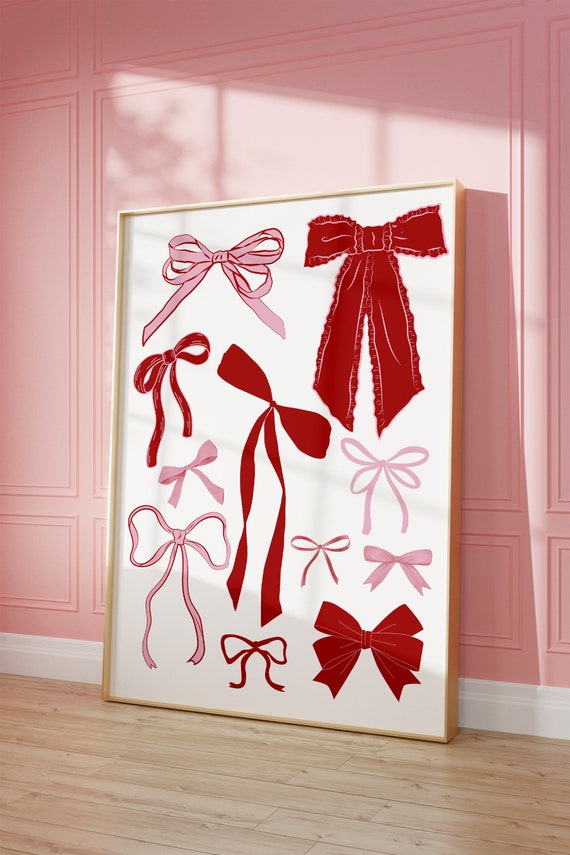 Pink and Red Bow Coquette Ribbon Art Print