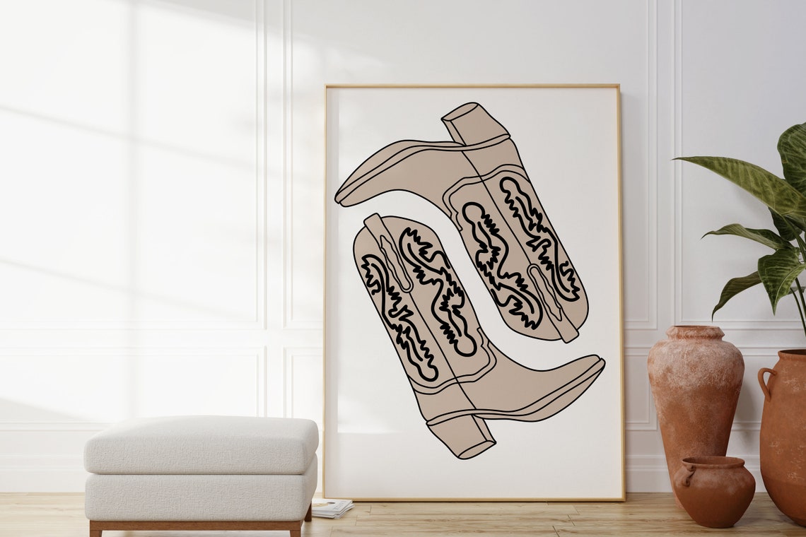 Neutral Cowgirl Cowboy Boots Art Print Western Art Print Preppy Cowgirl Decor Coastal Cowgirl Art Cowgirl Dorm Decor Print - Image 2