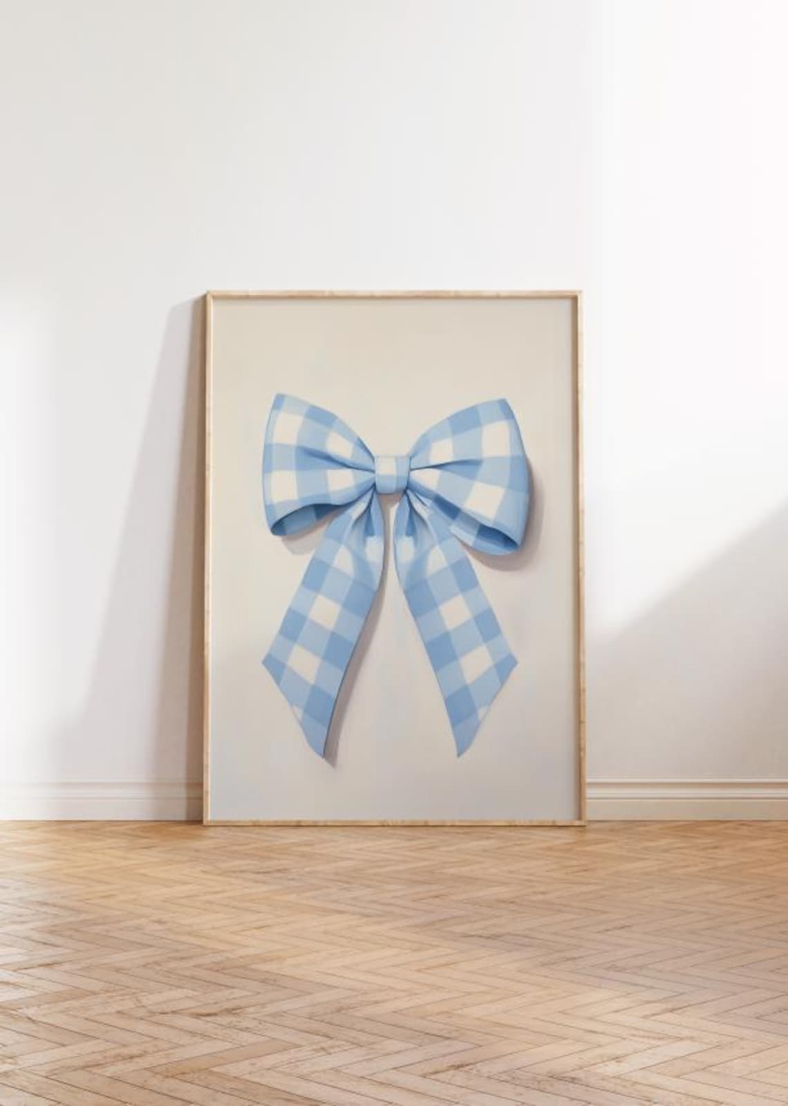 Blue Gingham Bow Nursery Print Preppy Wall Art