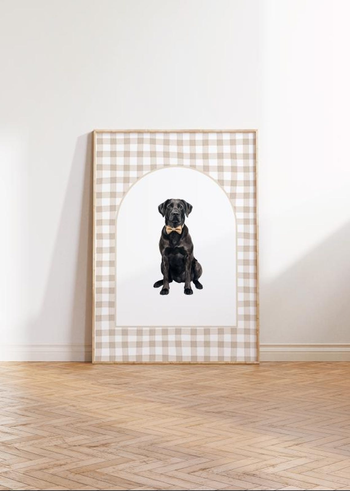 Sweet Watercolor Black Labrador Puppy Bow Tie Gingham Arch Poster