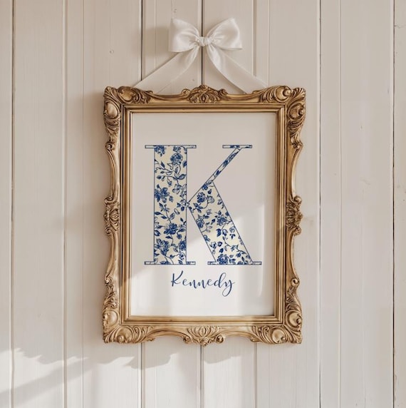 Blue Chinoiserie Monogram Initial K Kennedy Personalized Art Poster