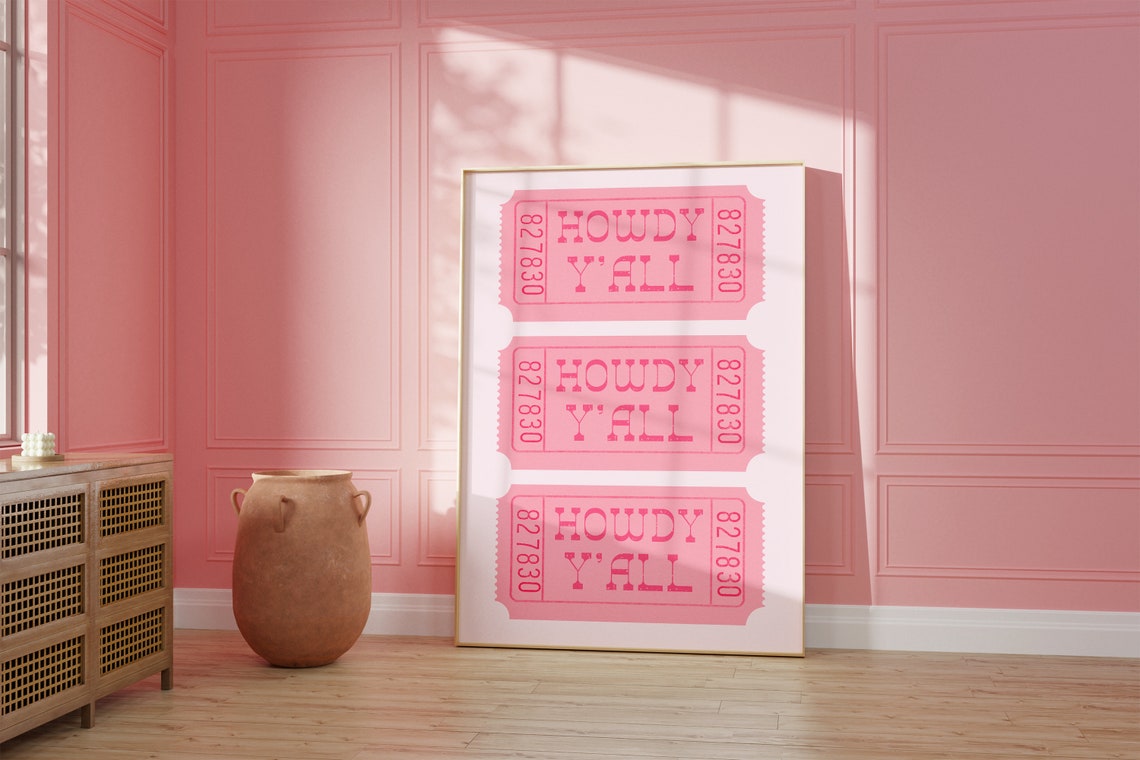 Howdy Yall Pink Rodeo Ticket Stub Retro Western Style Poster - Image 2