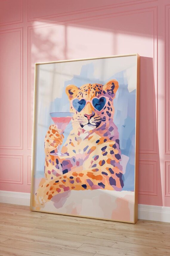 Pink Cheetah Art Print Funky Preppy Decor