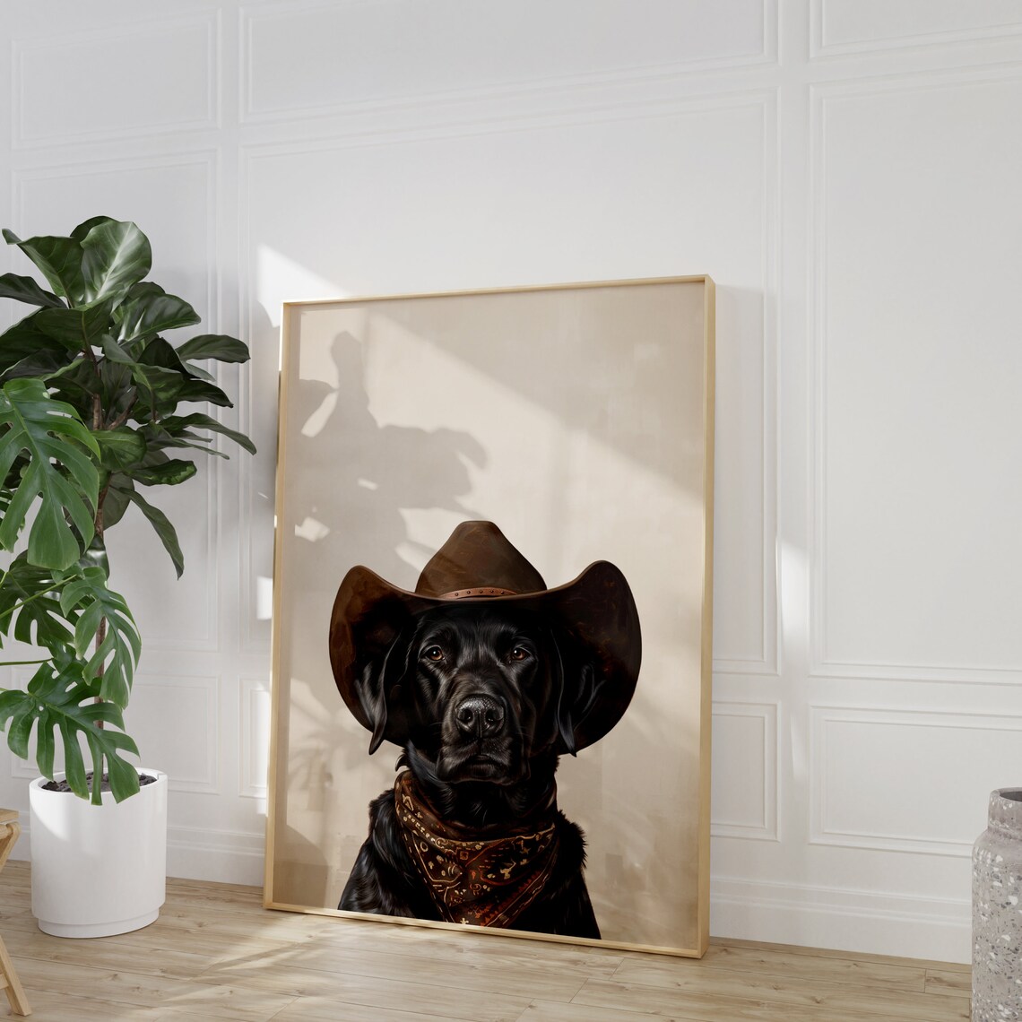 Labrador Dog Cowgirl Hat, Neutral Vintage Art Print - Image 2