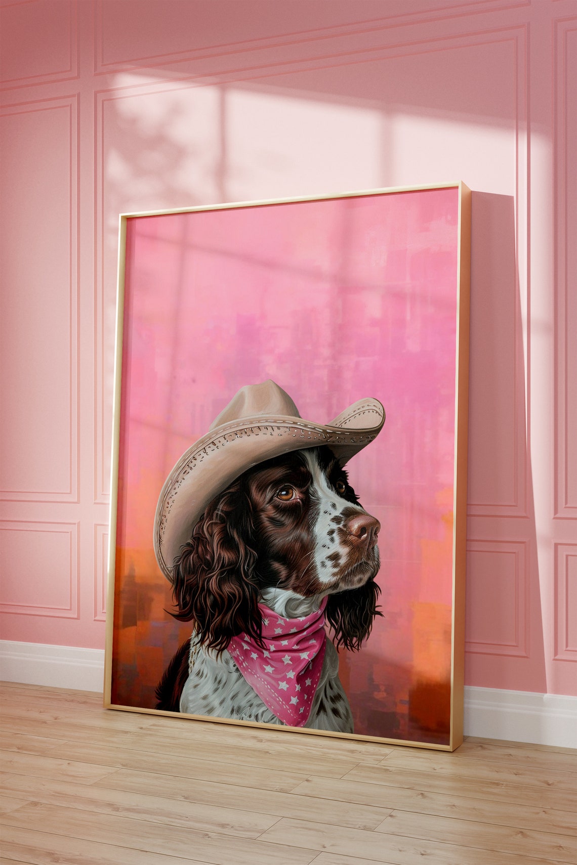 Dog Cowgirl Hat Print Pink Print Vintage Art Western Girly Preppy Trendy Wall Art Puppy Print Cowgirl Hat Print Funky Western Art - Image 2