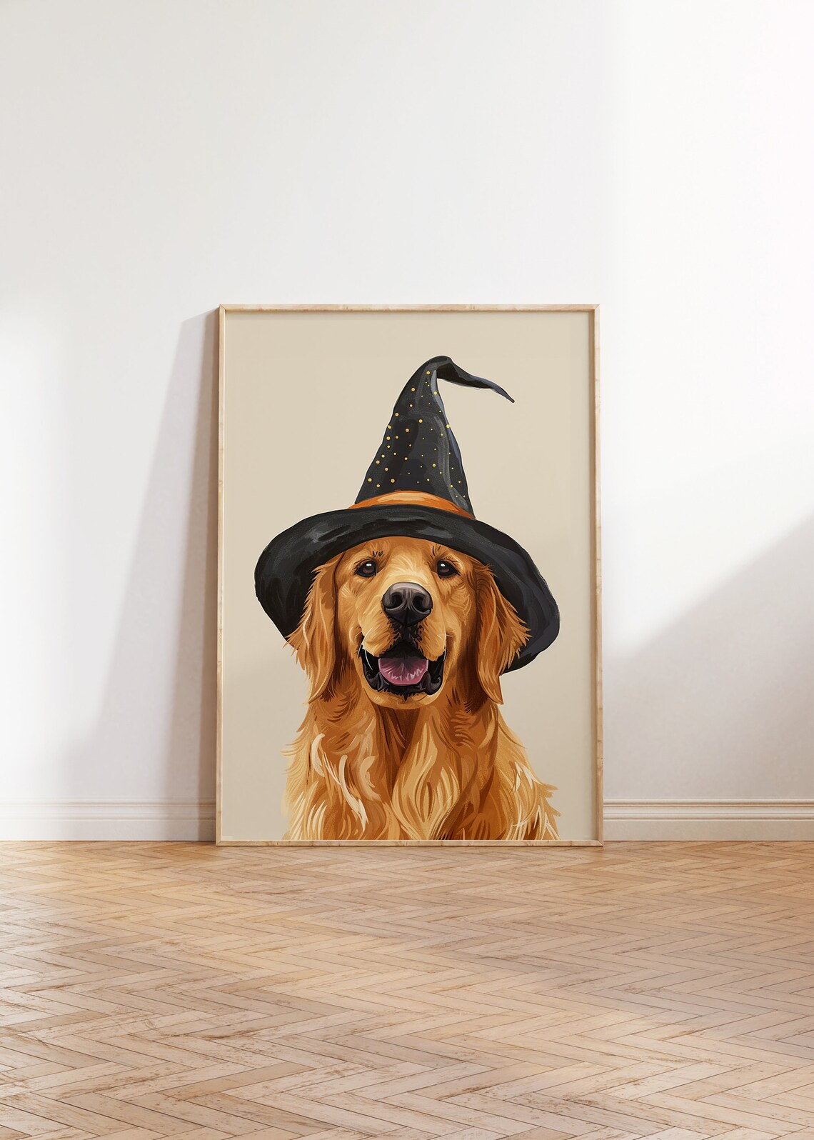 Halloween Golden Retriever Witch Hat Art Print - Image 2