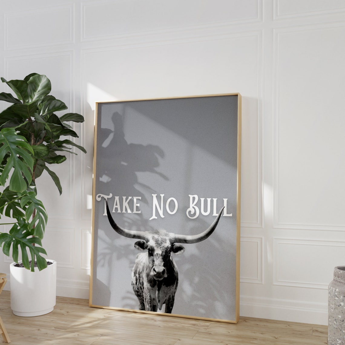 Take No Bull Black And White Longhorn Steer Western Quote Poster - Image 2