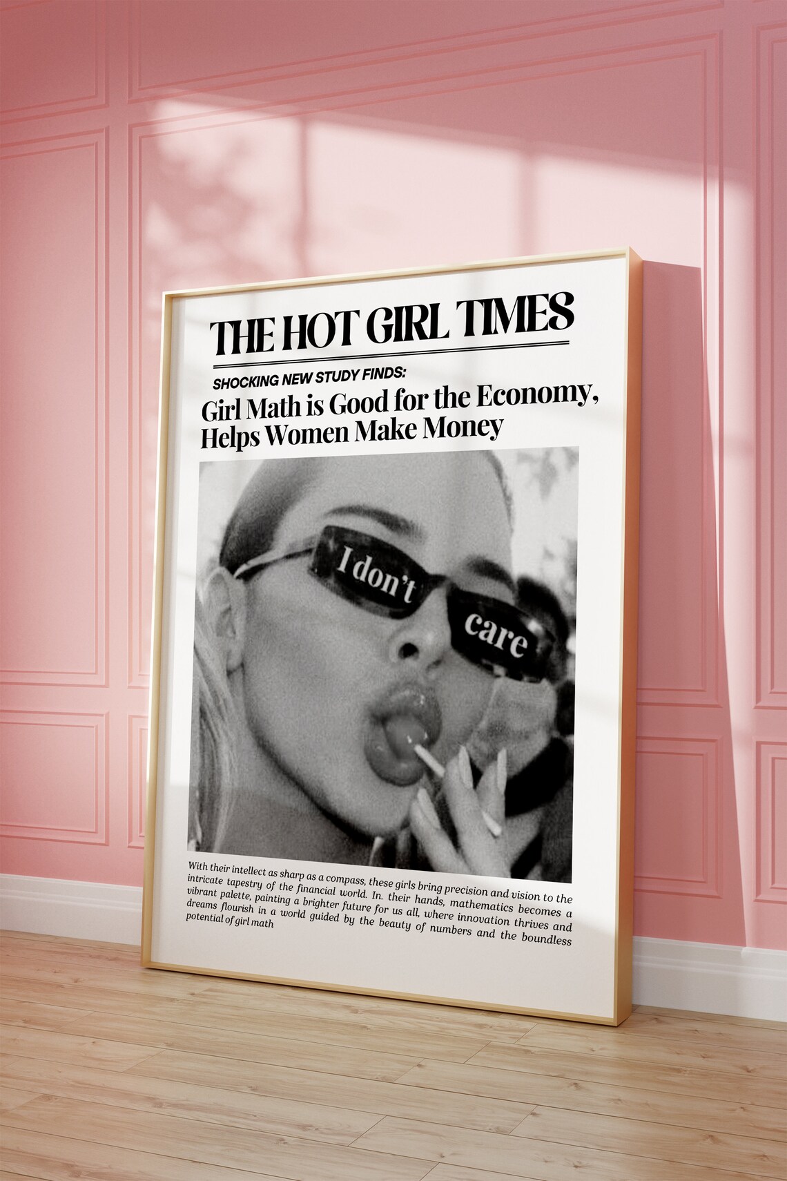 Hot Girl Times Girl Math Funny Newspaper Quote Pink Dorm Poster