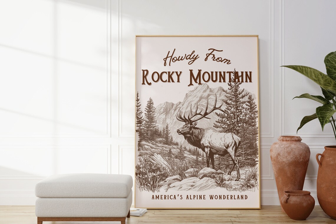 Howdy From Rocky Mountain Vintage Elk National Park Travel Poster - Image 2