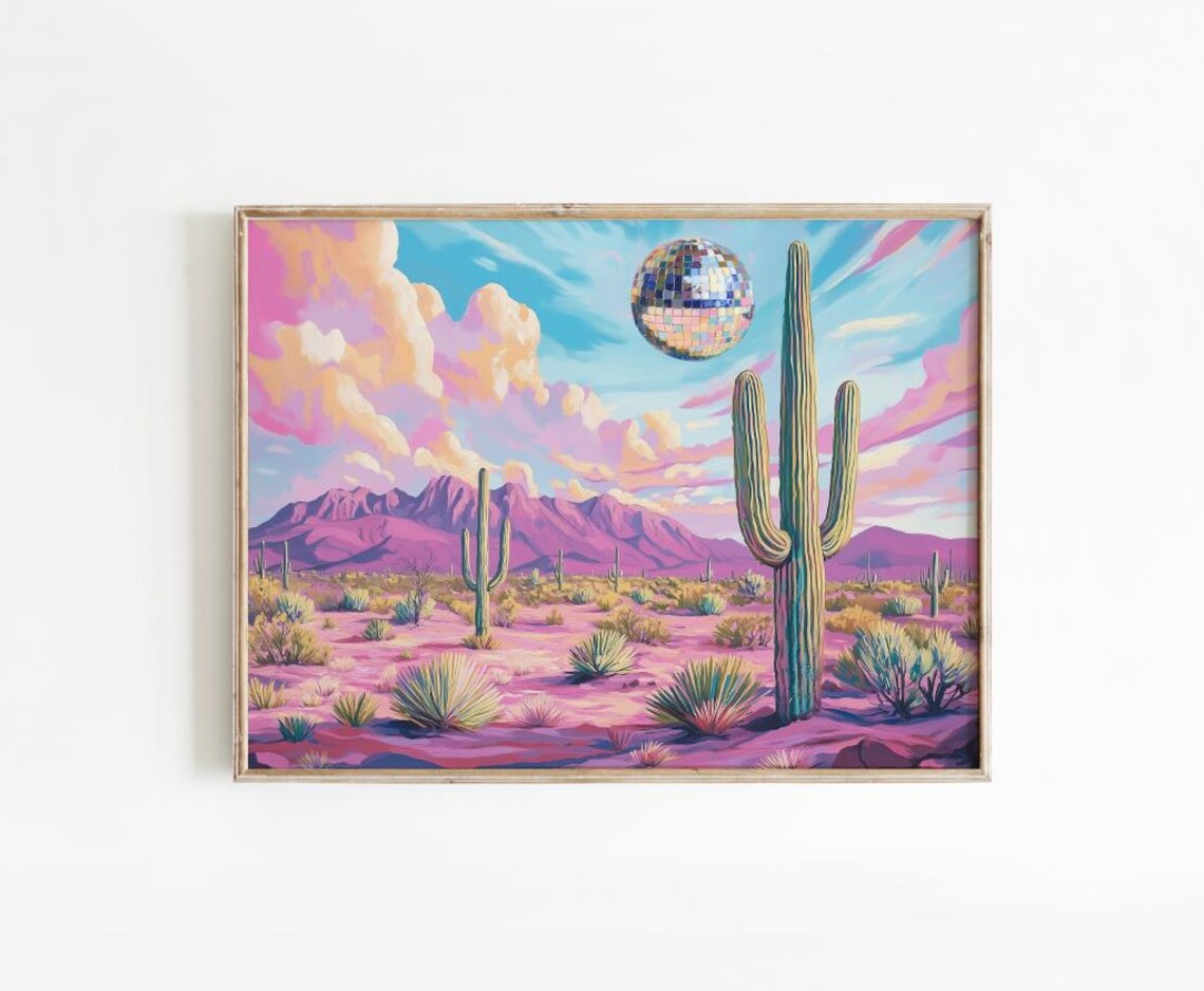 Disco Cactus Cowgirl Funky Pink Desert Art Print