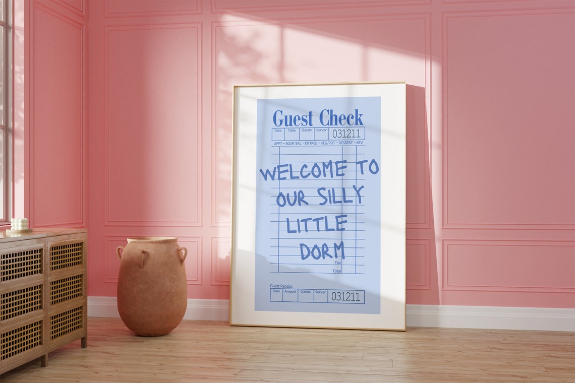 Welcome To Our Silly Little Dorm Cute Blue Guest Check Poster - Image 2