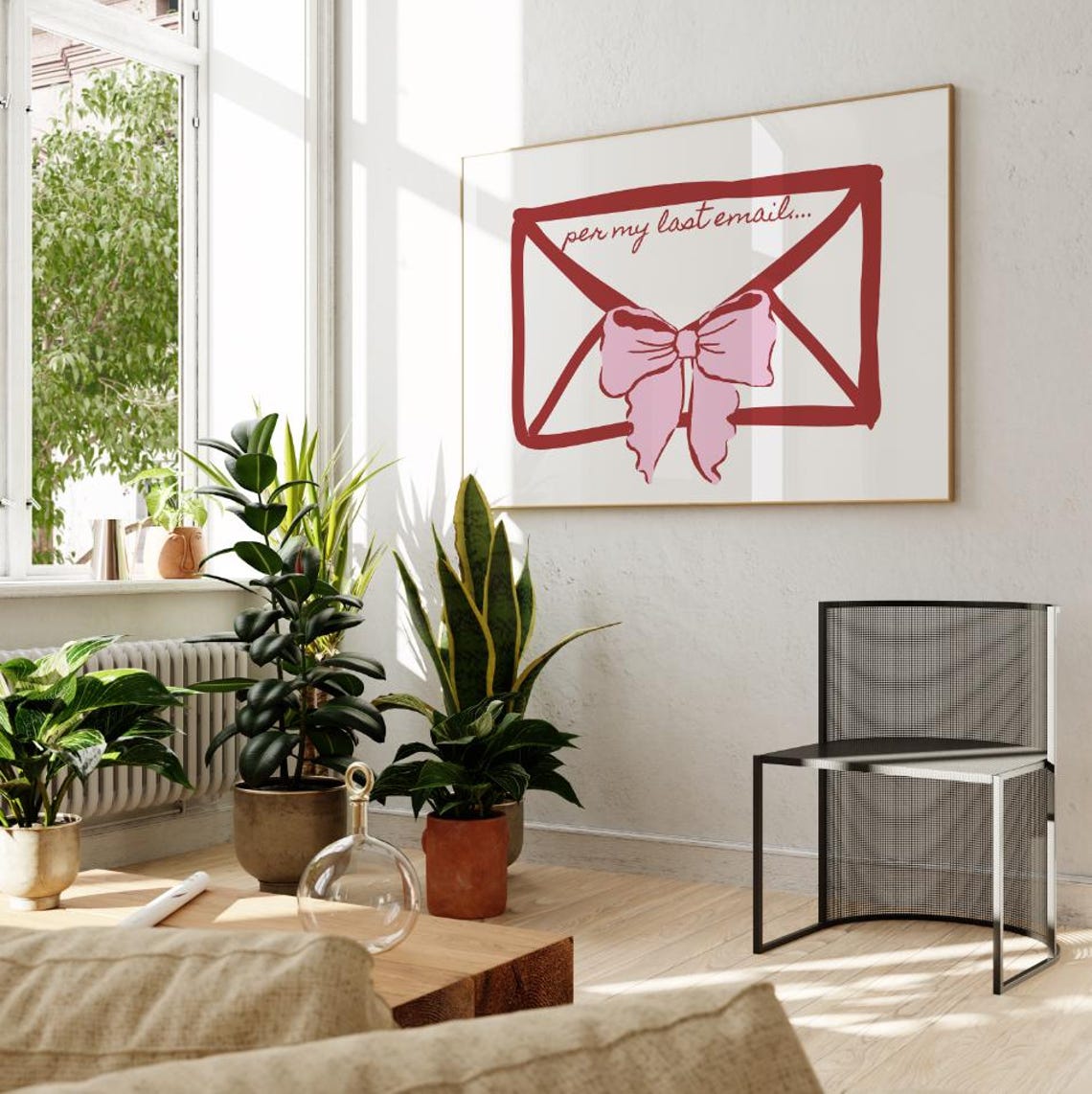 Per My Last Email Trendy Red Envelope Pink Bow Office Decor Poster