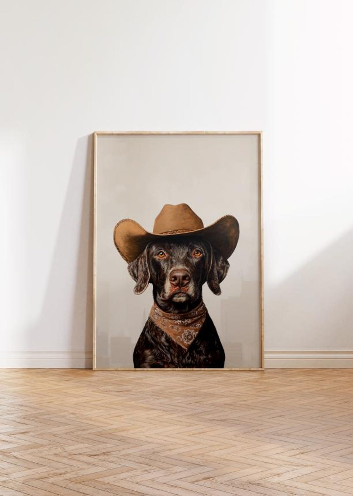 Chocolate Labrador in Cowboy Hat Neutral Rustic Western Dog Art Poster - Image 2