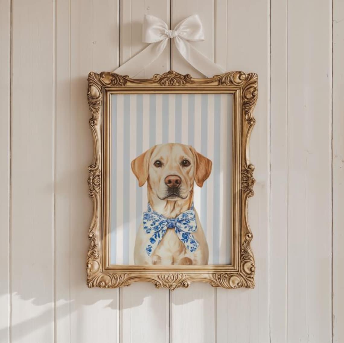 Preppy Yellow Labrador Art Print Blue Chinoiserie Dog Nursery Decor