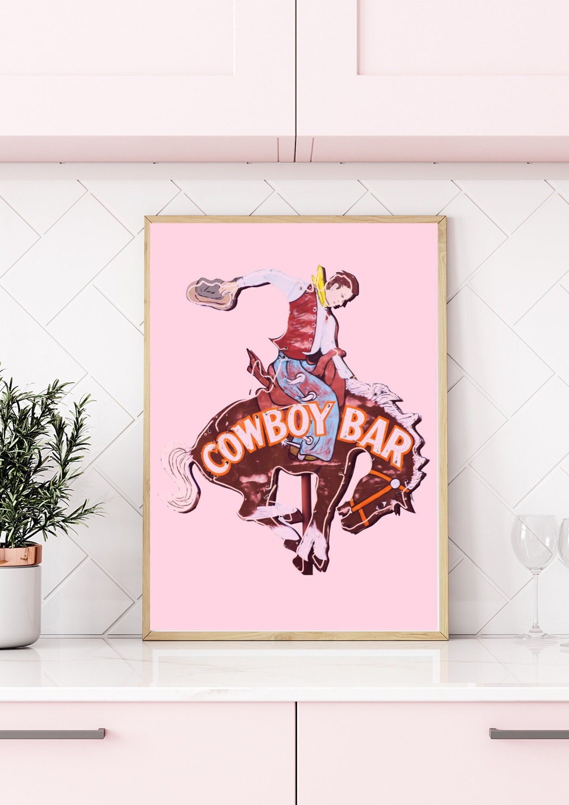 Cowboy Bar Sign Vintage Cowboy Rodeo Cowboy Pink Western Print Cowgirl Western Aesthetic Western Decor Preppy Pink Art