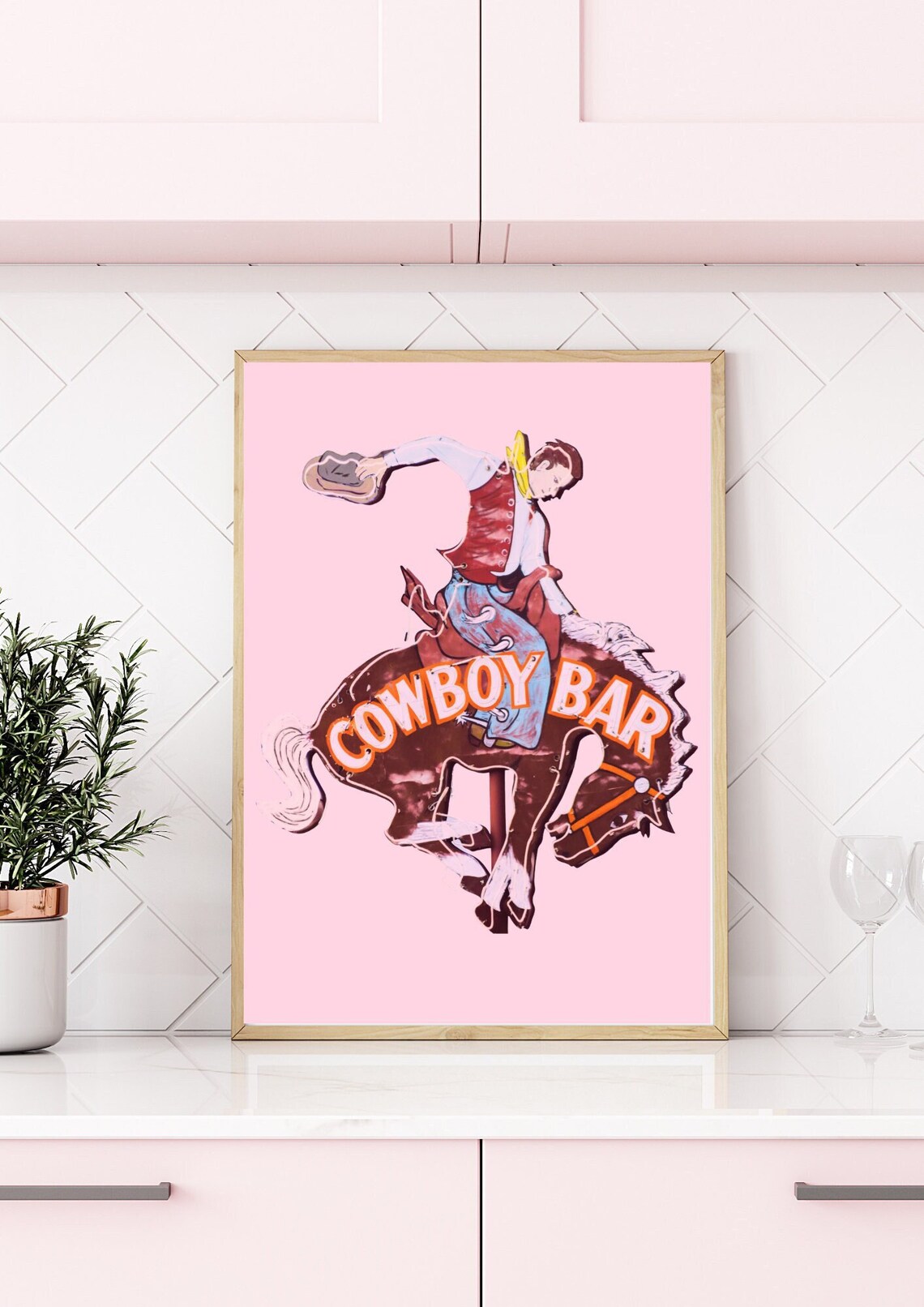 Vintage Cowboy Bar Bucking Bronco Cool Retro Neon Sign Poster