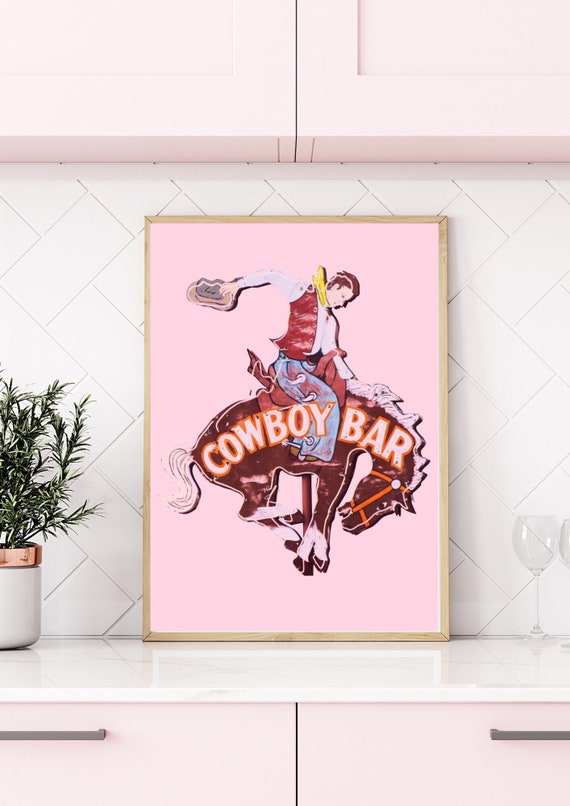 Cowboy Bar Sign Vintage Cowboy Rodeo Cowboy Pink Western Print Cowgirl Western Aesthetic Western Decor Preppy Pink Art