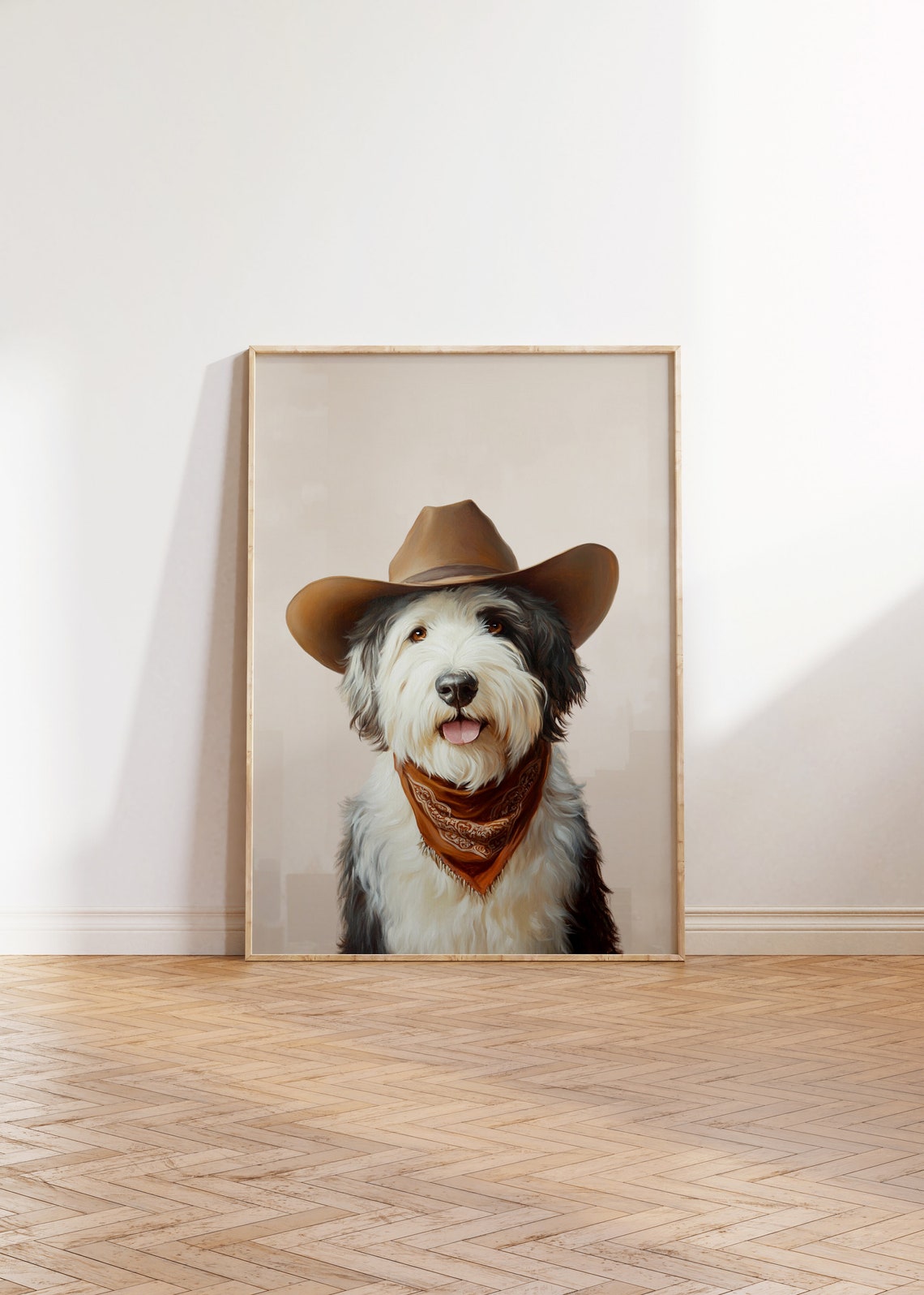 English Sheepdog Cowboy Hat Print Neutral Aesthetic Vintage Art Western Trendy Wall Art Puppy Print Cowgirl Hat Print Funky Western Art - Image 2