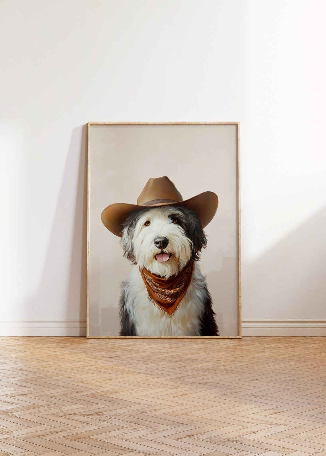 Old English Sheepdog in Cowboy Hat Bandana Western Dog Poster - Image 2