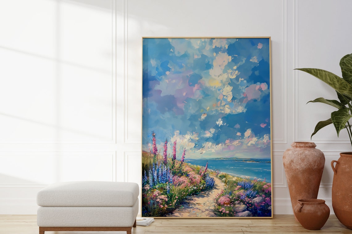 Wildflower Trail to the Ocean Impressionist Coastal Painting Poster - Image 2