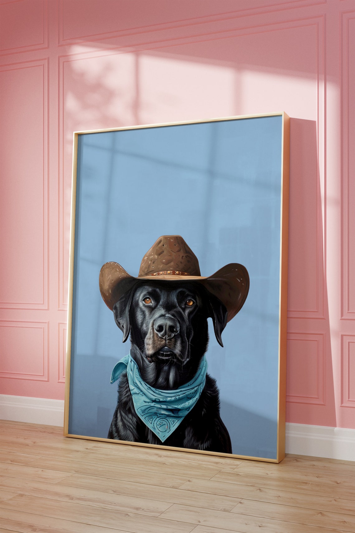 Dog Cowgirl Hat Print Pink Print Vintage Art Western Girly Preppy Trendy Wall Art Puppy Print Cowgirl Hat Print Funky Western Art - Image 2