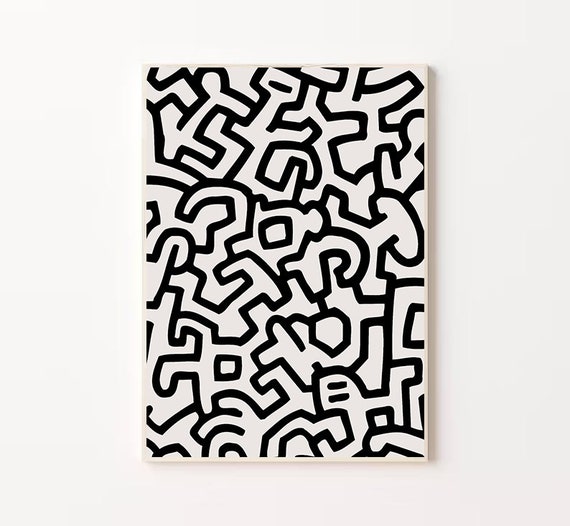 Keith Haring Vintage Exhibition Poster Black And White Wallpaper Keith Haring Contemporary Art Modern Wall Minimalist Decor Pop Art
