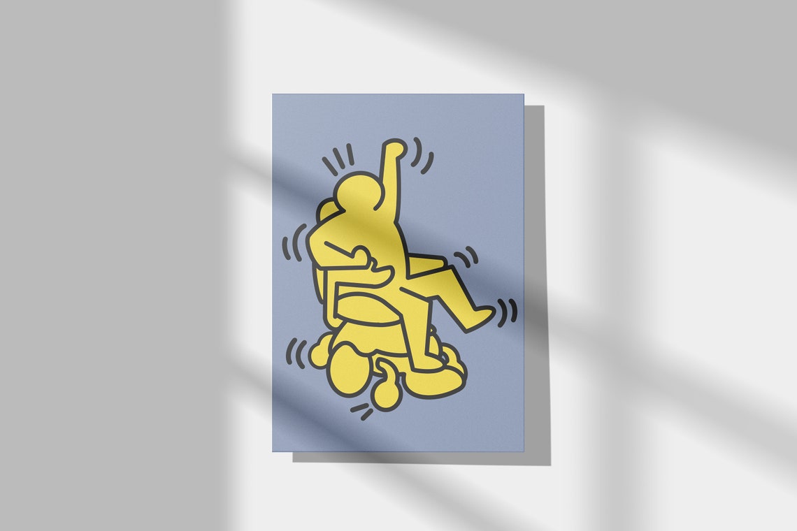Keith Haring Yellow Dancers Blue Pop Art Celebration Dance Poster - Image 2