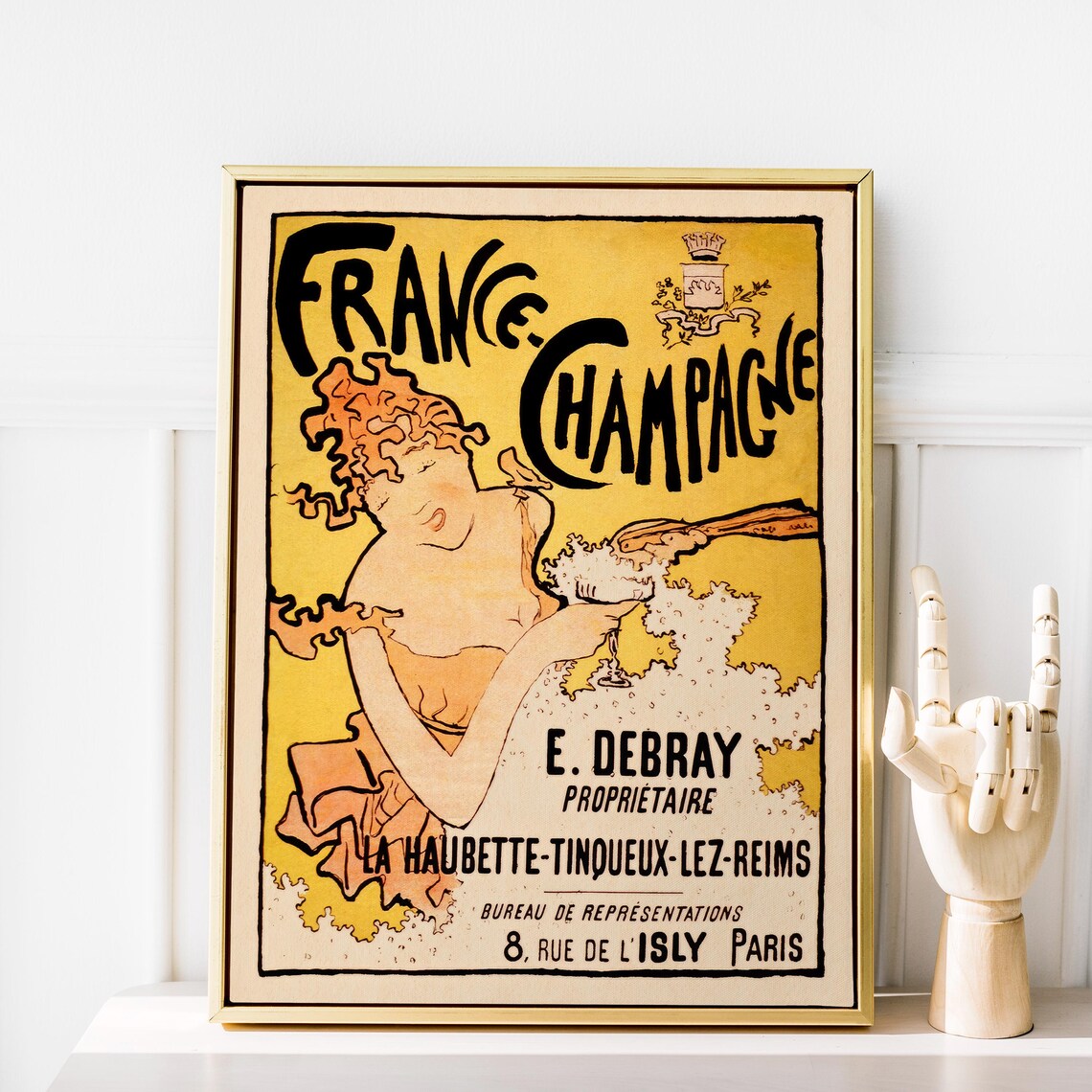 France Champagne E Debray Reims Vintage Yellow Belle Epoque Poster - Image 3