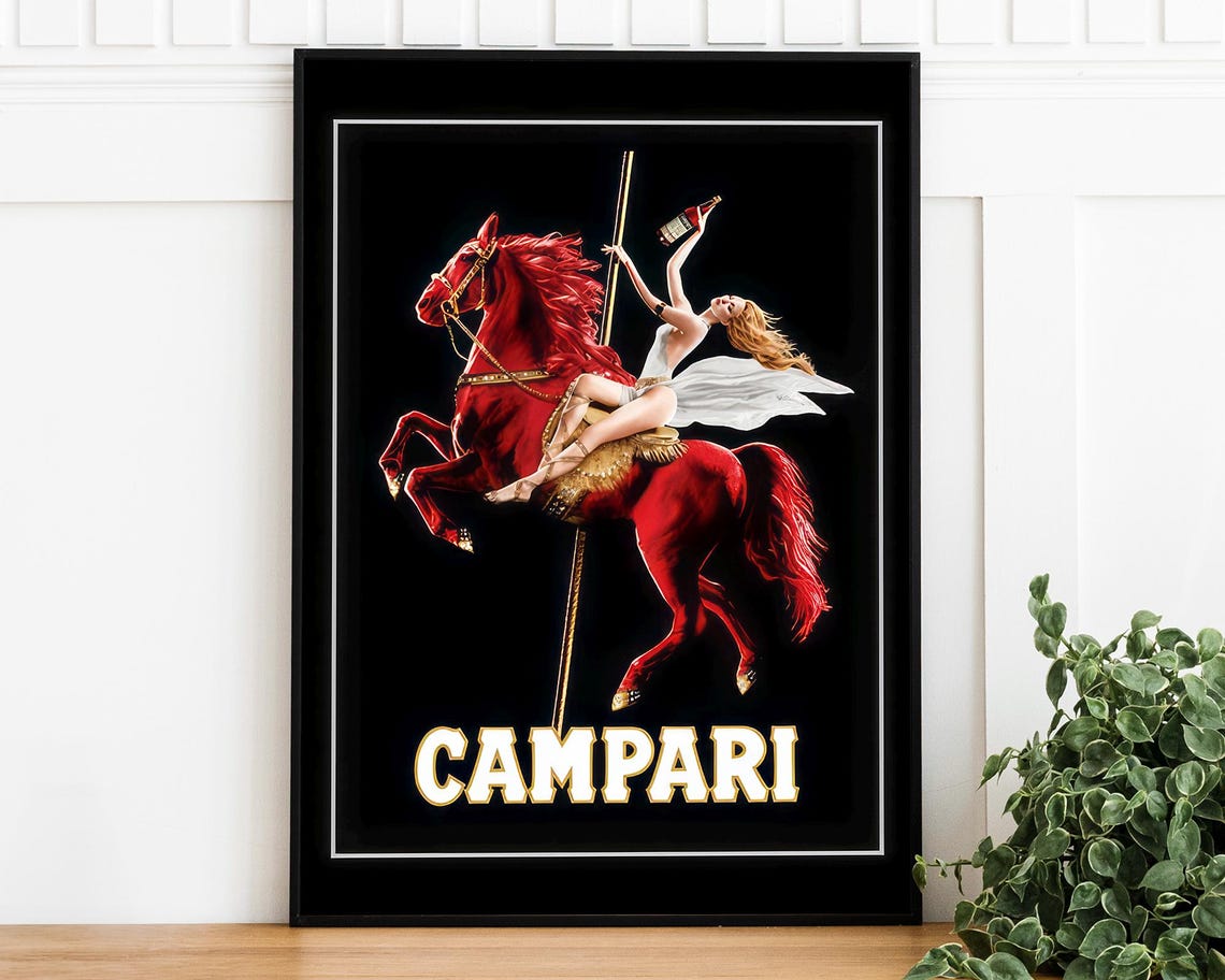 Campari Red Horse Rider Vintage Italian Advertising Dramatic Poster