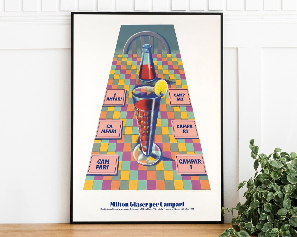 Milton Glaser Per Campari 1992 Vintage Checkered Table Poster