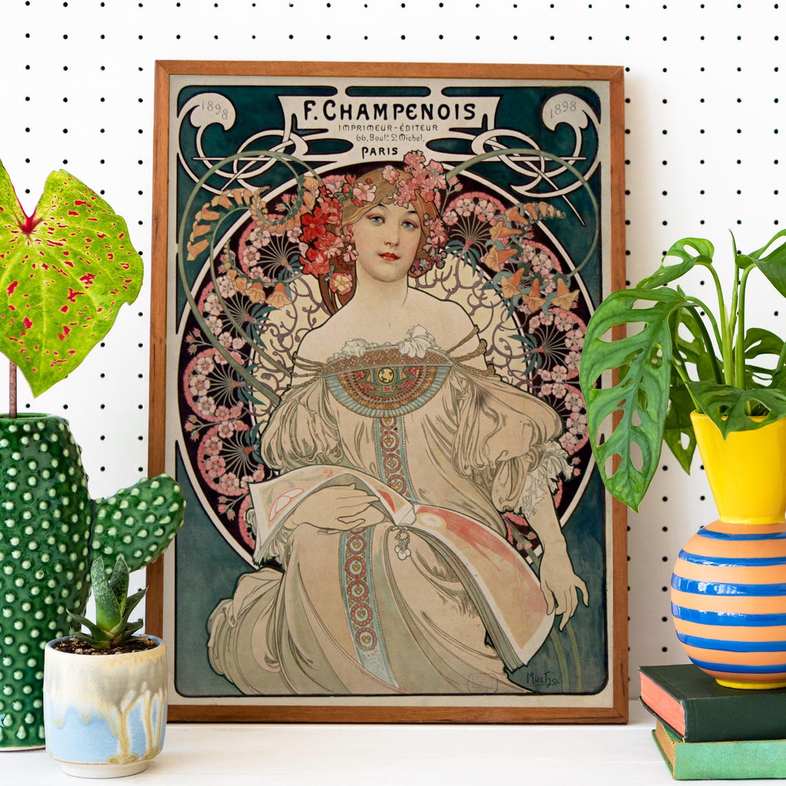 Mucha F Champenois Paris 1898 Art Nouveau Floral Woman Poster - Image 2