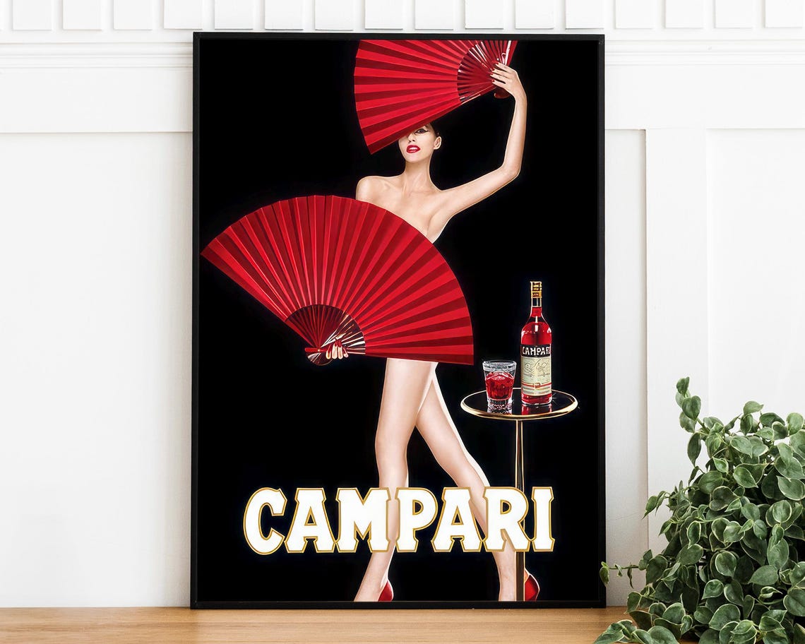 Campari Red Fan Dancer Vintage Italian Advertising Glamour Poster