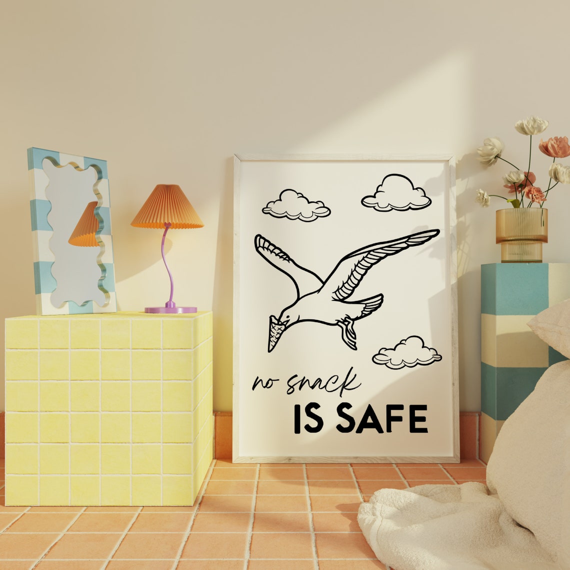 No Snack Is Safe Seagull Ice Cream Funny Coastal Bird Art Wall Poster - Image 2