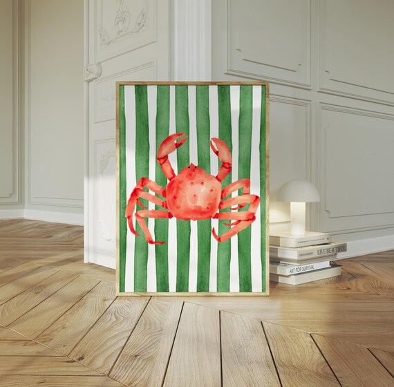 Seaside Charm Crab Print Coastal Kitchen Decor Aesthetic Retro Foodie Gift Poster