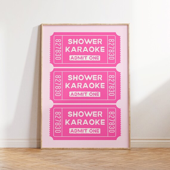 Shower Karaoke Ticket Pink Print Bathroom Aesthetic Poster Retro Print Funny Wall Art Poster Trendy Cute Decor Print