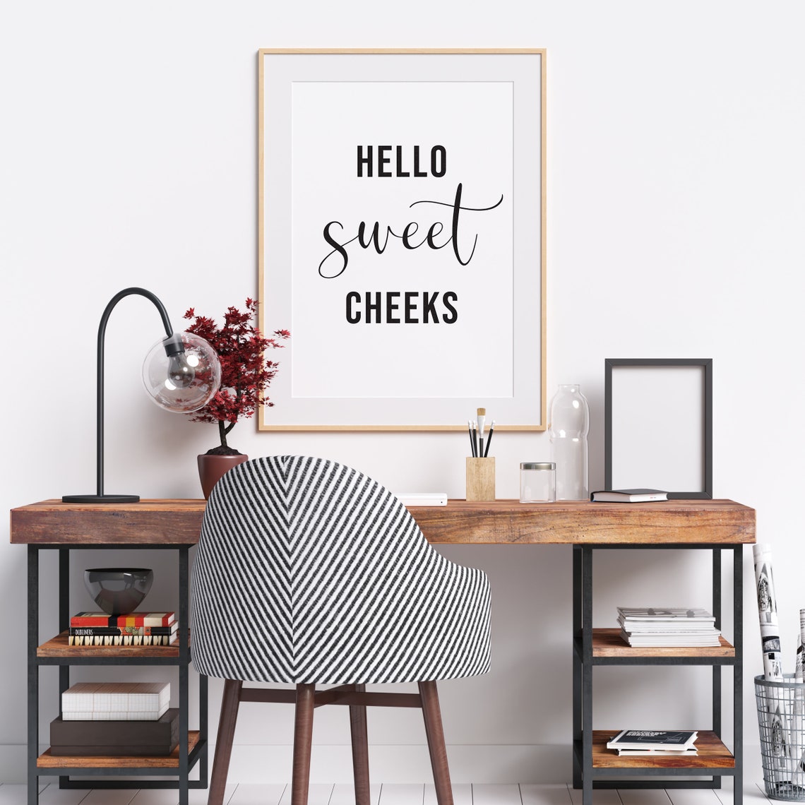 Hello Sweet Cheeks Funny Bathroom Quote Poster with Script Typography - Image 2